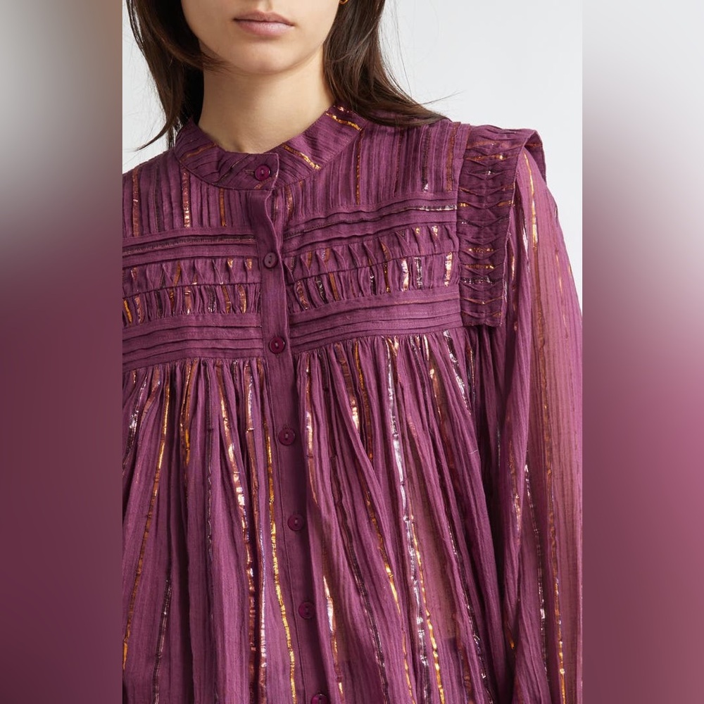 Farm Rip Burgundy Pleated Yoke Button-Up Top Small NEW